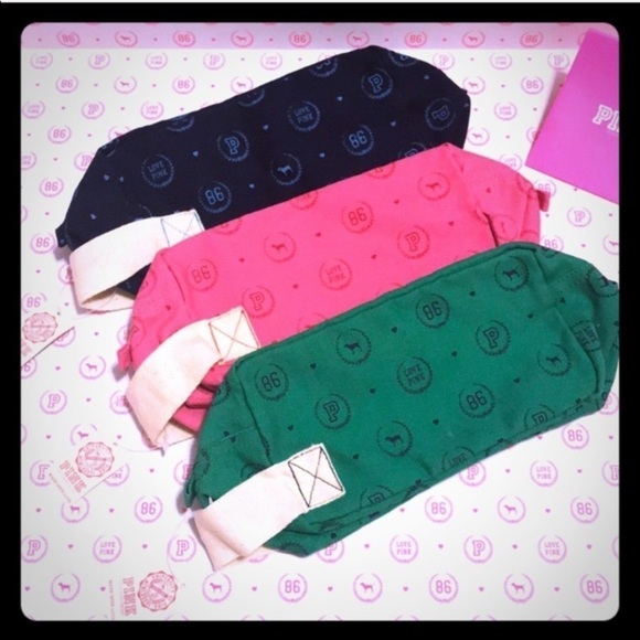 Vintage Victoria’s Secret Pink Monogram Cosmetic Bags Set of 3 - Picture 3 of 9